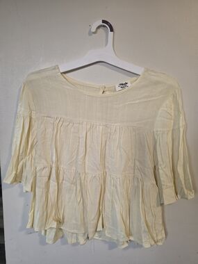 Cream Peasant Blouse - Lightweight Ruffled Top Made With Love